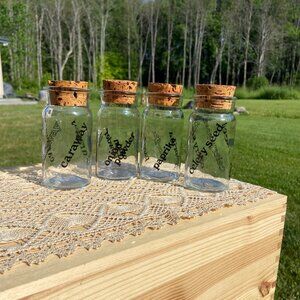 Wheaton Glass Spice Jars w/Natural Cork Lids & Black Letters, Set of 4